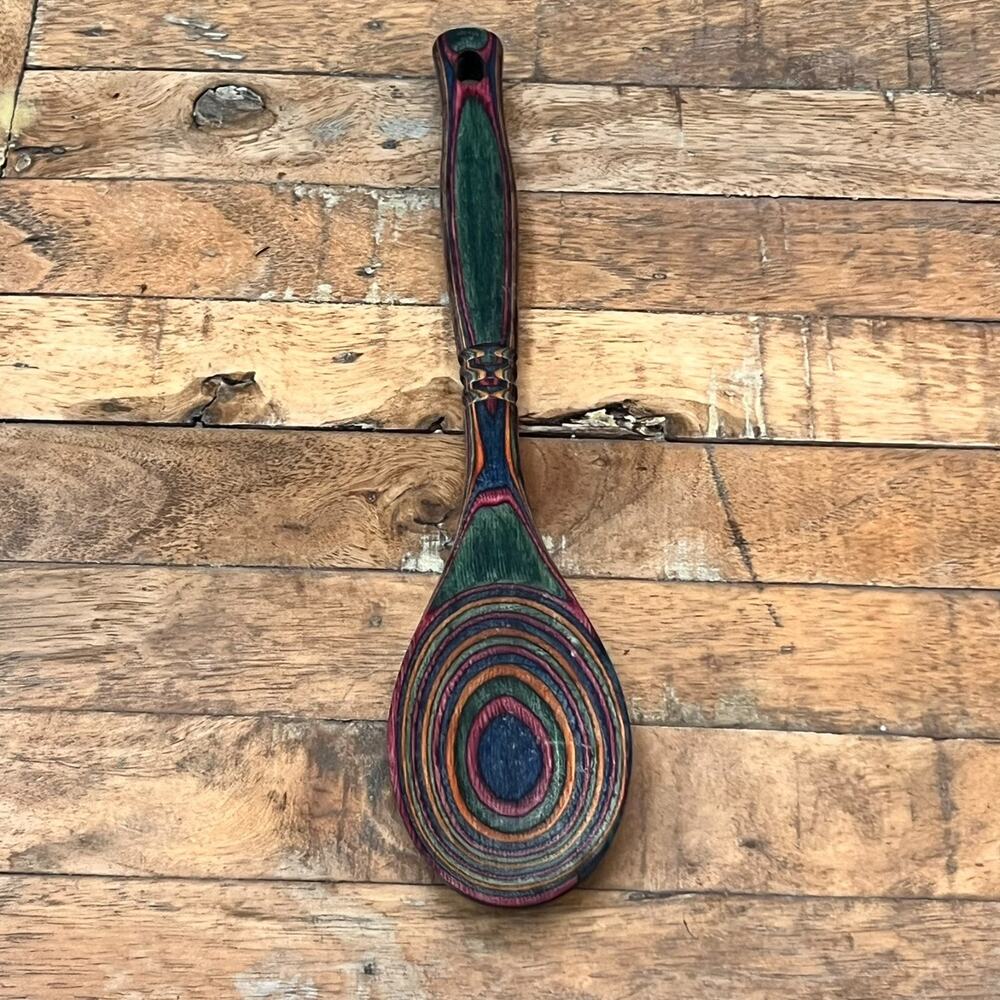 Pakkawood Rainbow Wooden Cooking Spoon Colorful and Durable 12 Inch